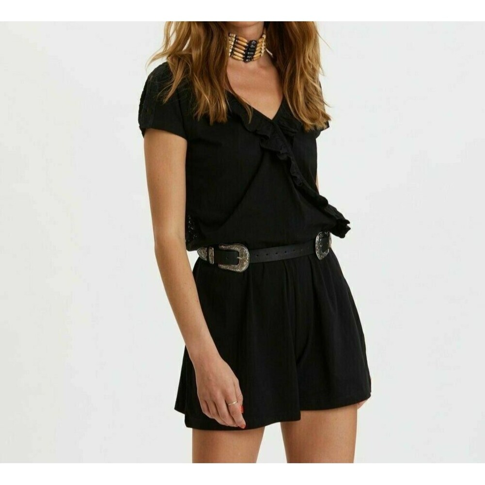 Odd Molly Anthropologie I Rock Playsuit Romper Kimono Lace Black L-3 NEW 203934
